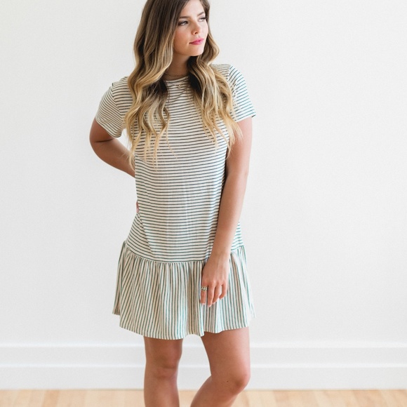 Navy Stripe Ruffle Dress - Picture 1 of 2